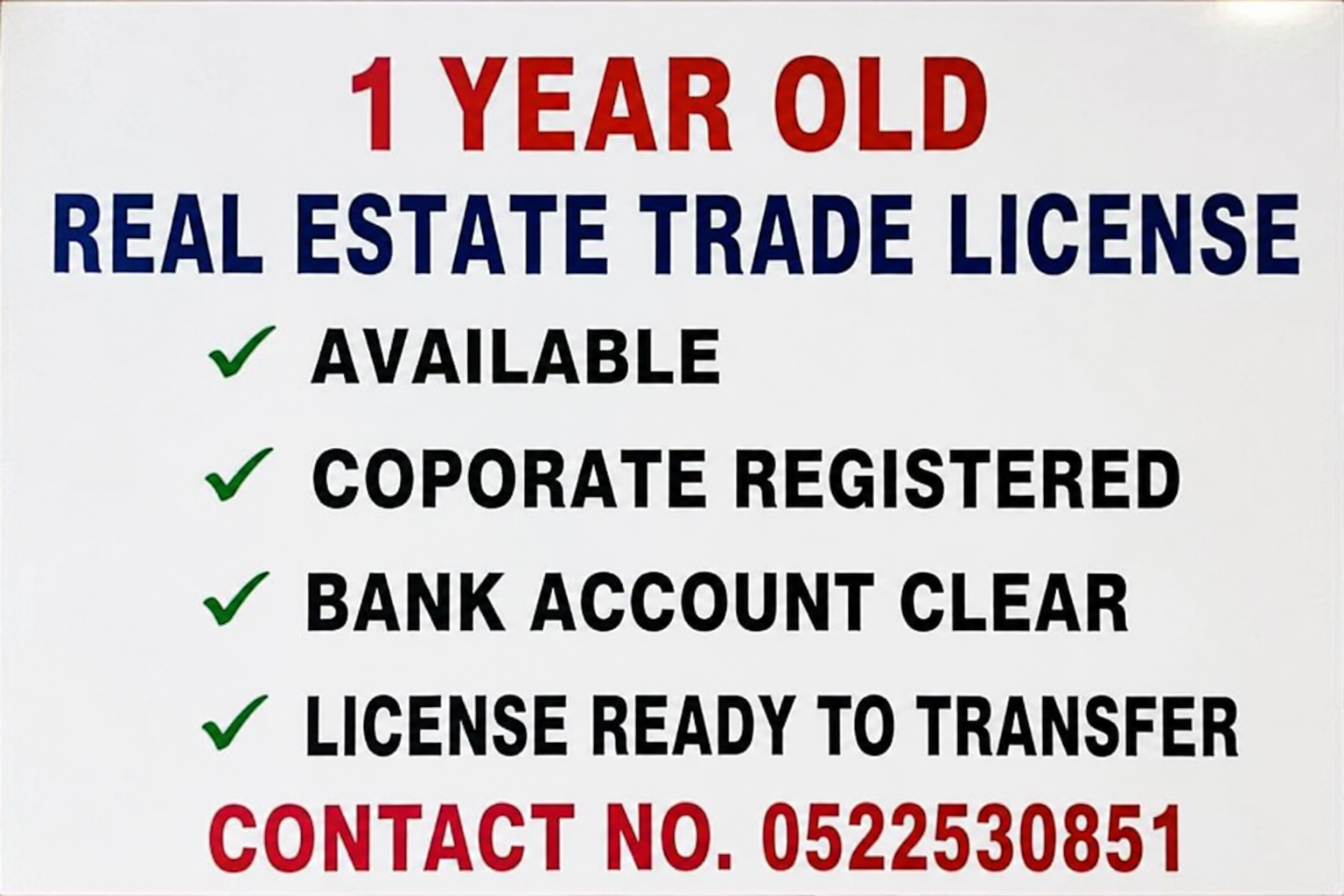 1 YEAR OLD ACTIVE REAL ESTATE TRADE LICENSE AVAILABLE FOR SALE photo 1