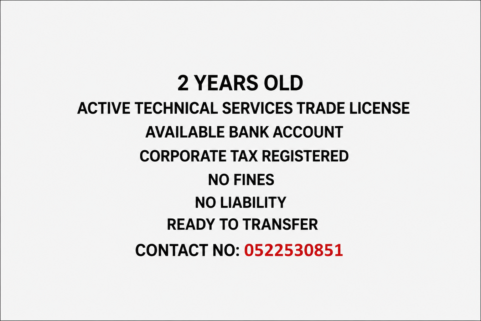 2 YEARS OLD ACTIVE TECHNICAL SERVICES TRADE LICENSE AVAILABLE FOR SALE photo 1