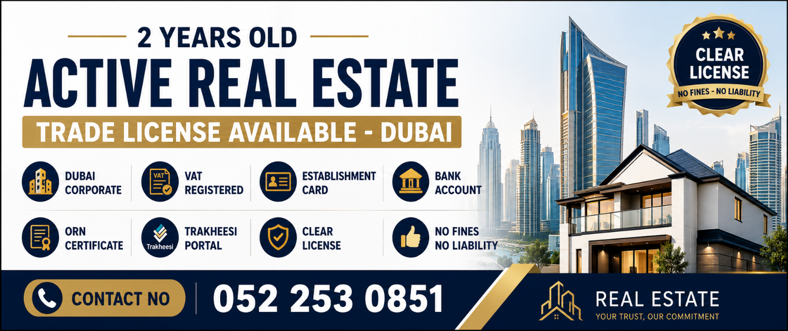 2 YEARS OLD ACTIVE REAL ESTATE TRADE LICENSE AVAILABLE FOR SALE - DUBAI