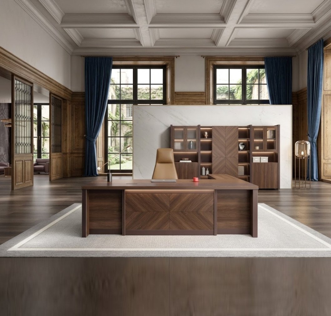 Large Executive Wooden Office Desk with Matching Storage Units