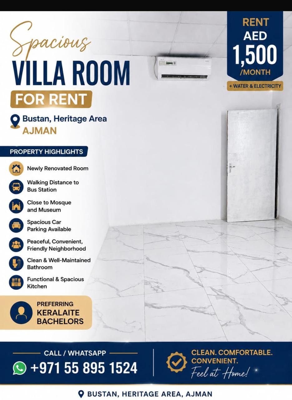 Villa room for rent with washroom, kitchen and  free car parking