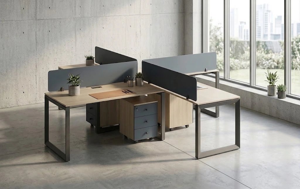 Four-Person Multi-Style Office Workstation with Center Acoustic Partition photo 1