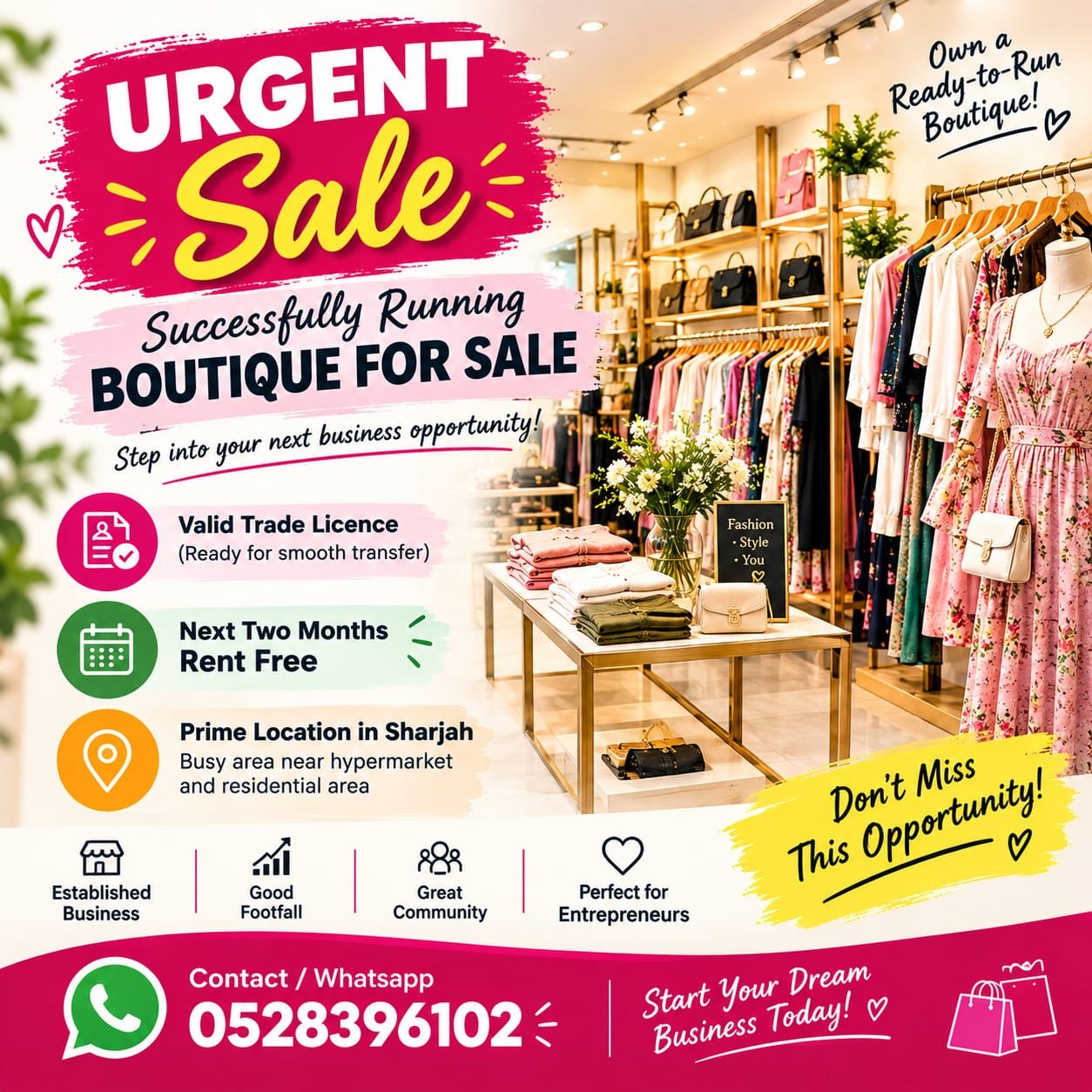 URGENT SALE – RUNNING BOUTIQUE IN SHARJAH | AED 65,000 (NEGOTIABLE) photo 1