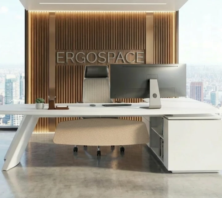 Buy Modern Cue L-Shaped Executive Desk | Custom Made UAE | Ergospace