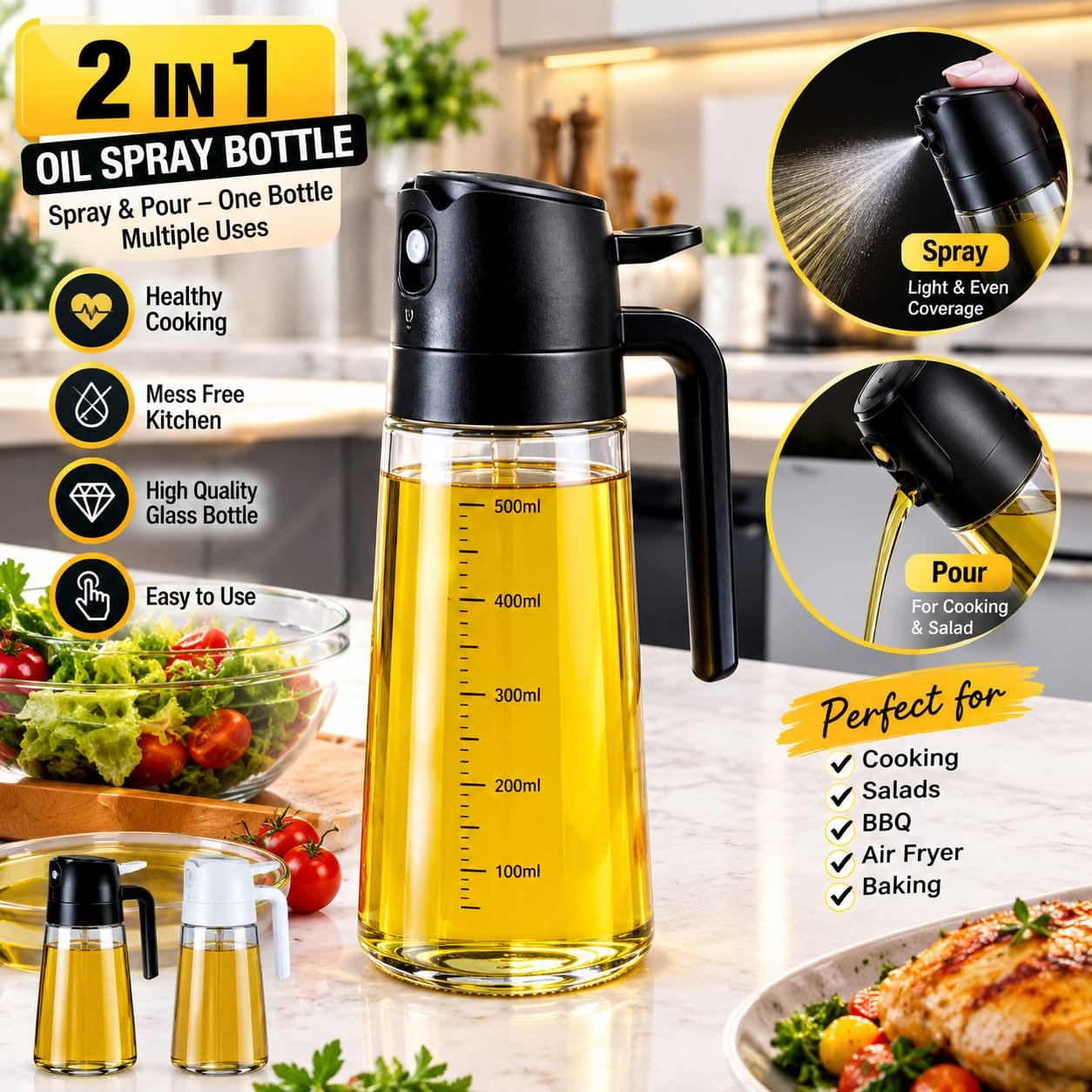 2-in-1 Oil Sprayer & Dispenser – Kitchen Cooking Bottle photo 1