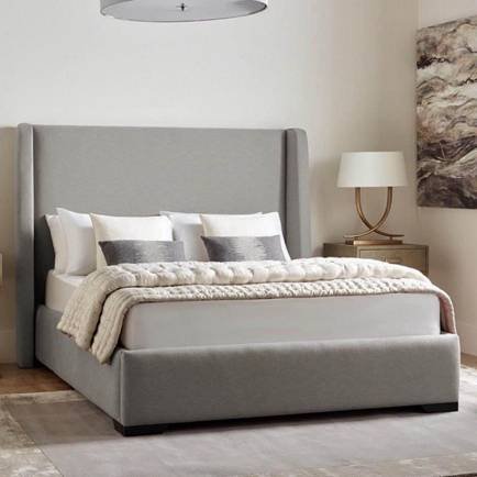 Modern Off White Boucle Fabric Wingback Bed photo 1