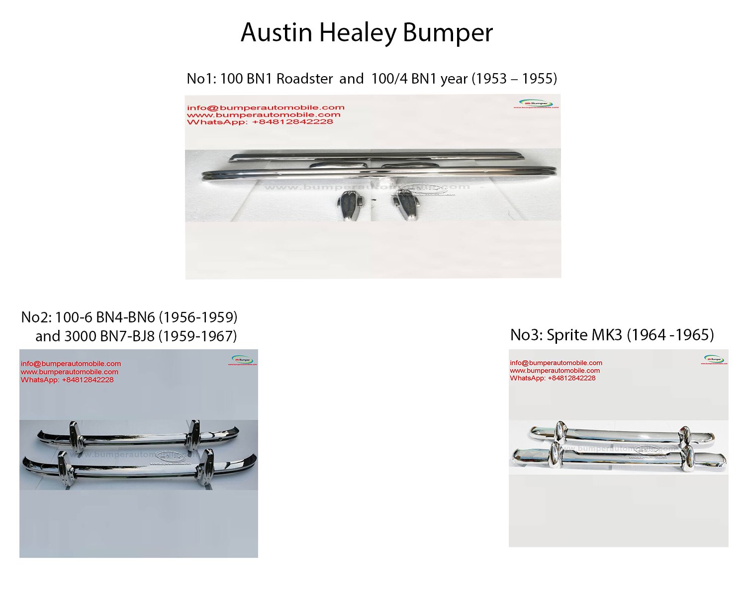 Austin Healey year 1953 to 1967 Bumper Parts for Classic by stainless steel new