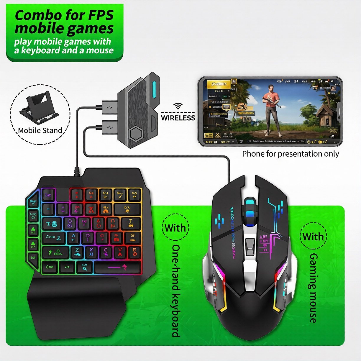 One Hand RGB Gaming Keyboard and Mouse Combo photo 1