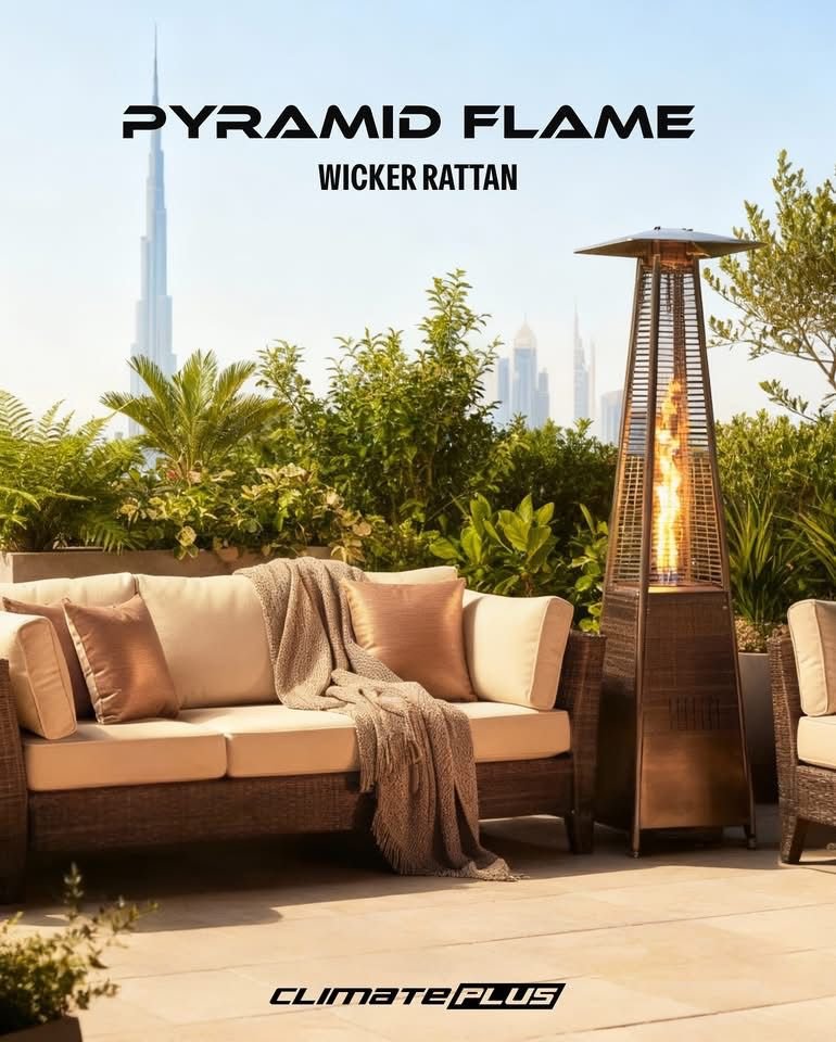 Pyramid Flame Heater Wicker Rattan Brown
