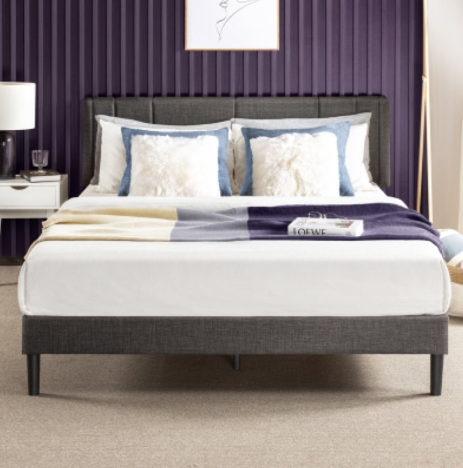 Velvet Upholstered Platform Bed photo 2