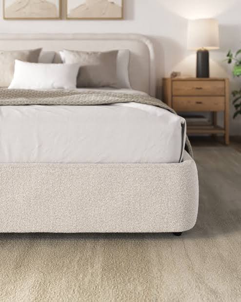 Elegant Cream Headboard Boucle Fabric Bed photo 2
