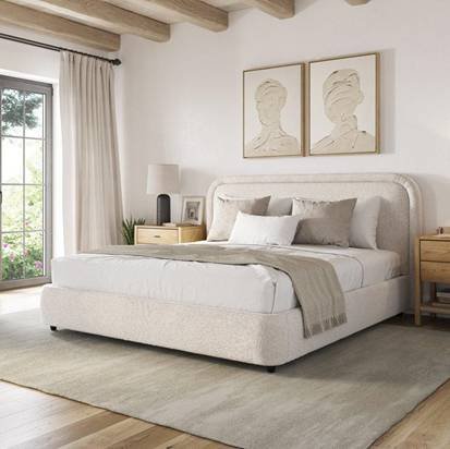 Elegant Cream Headboard Boucle Fabric Bed