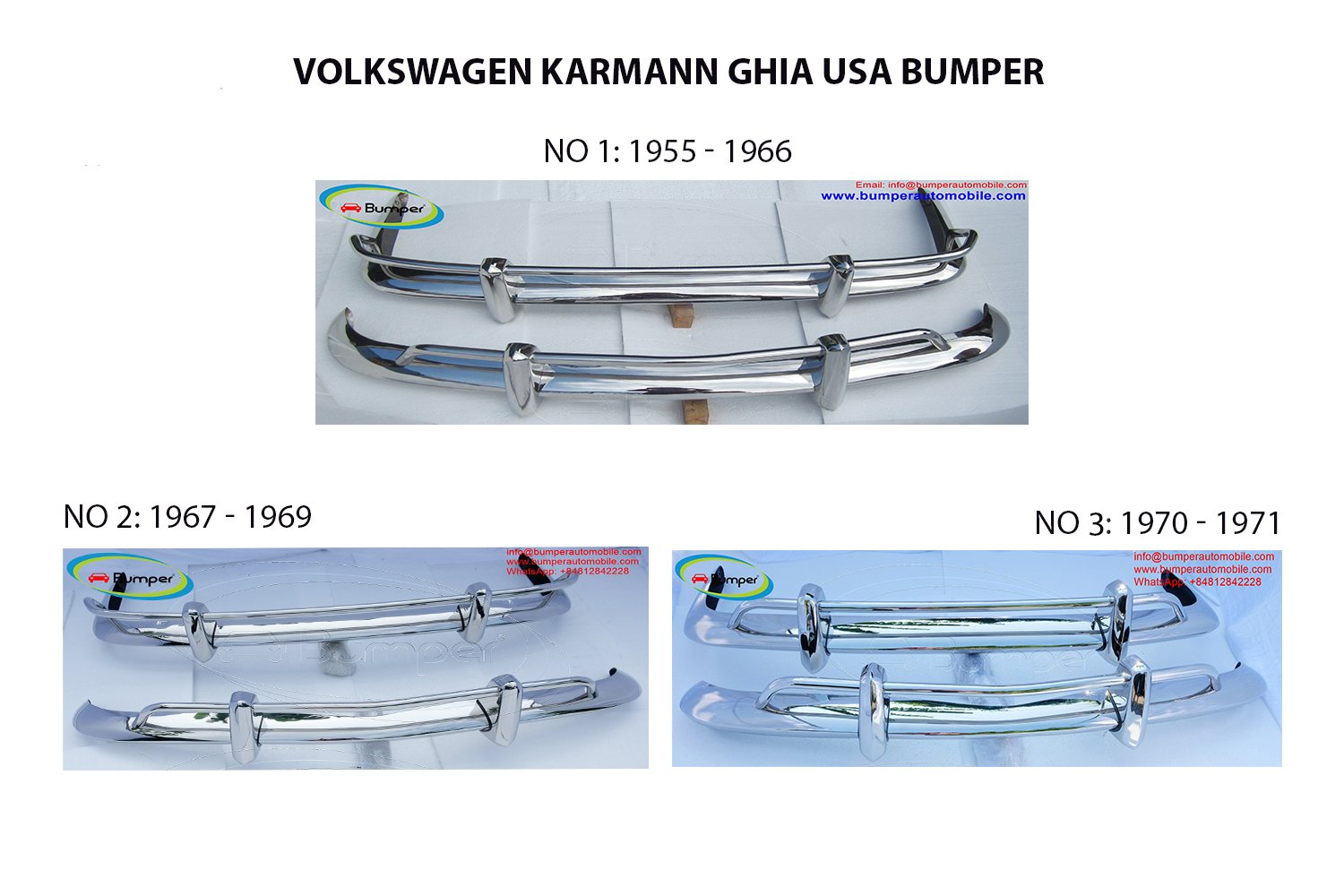 Volkswagen Karmann Ghia US type bumper (1955 – 1971) by stainless steel photo 1