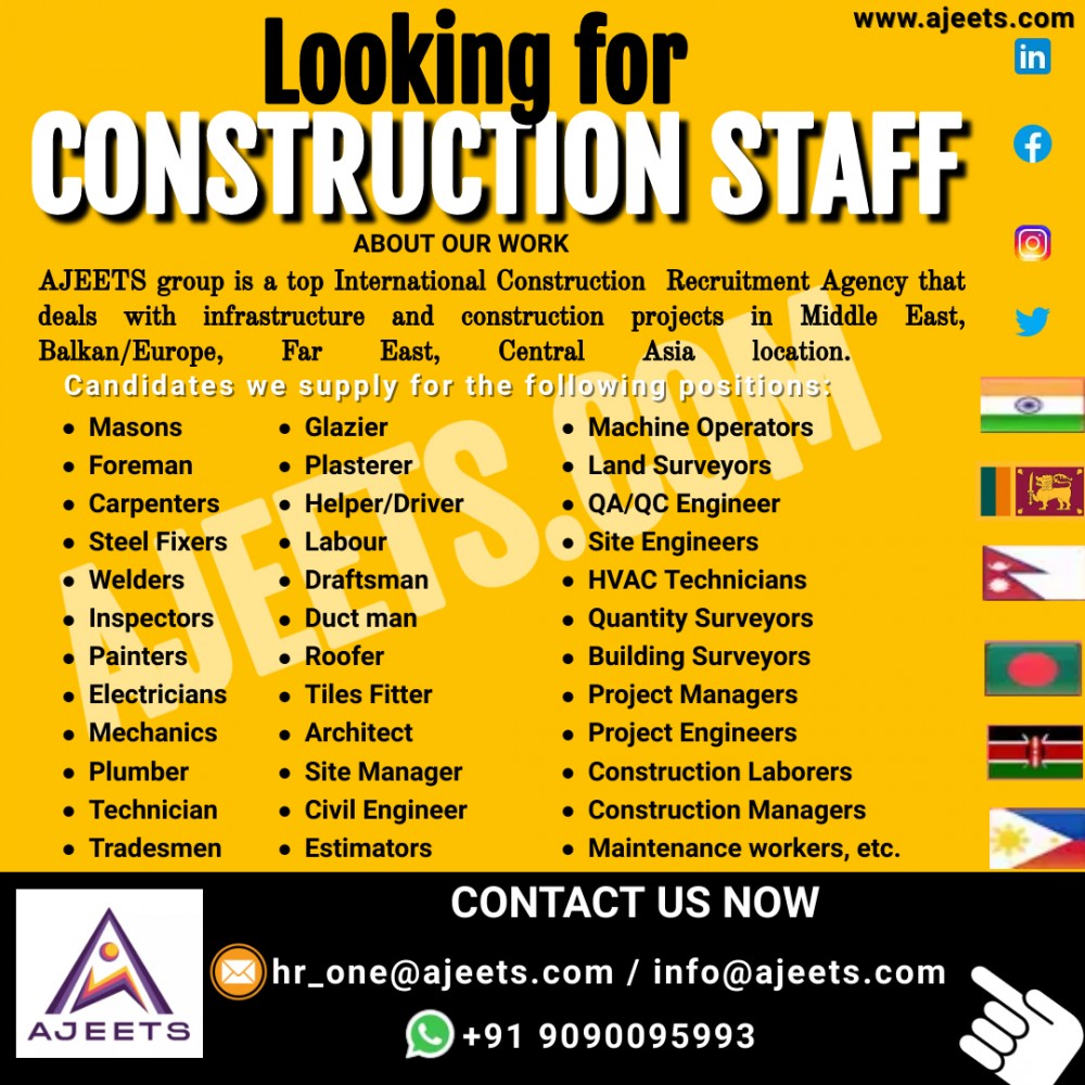 Looking for construction staff from India, Nepal for Dubai projects!!! photo 1